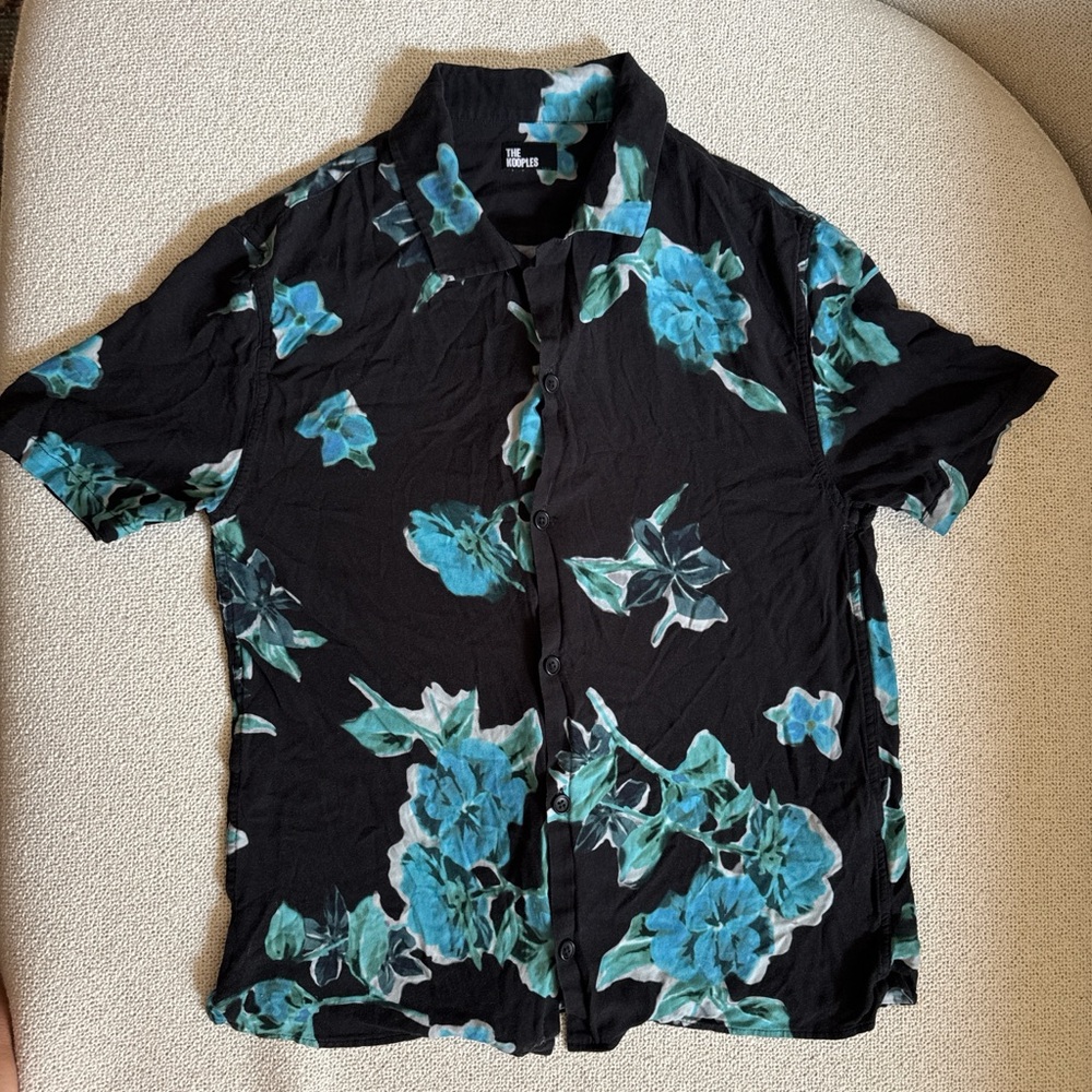 The Kooples Black and Teal Floral Men's Shirt